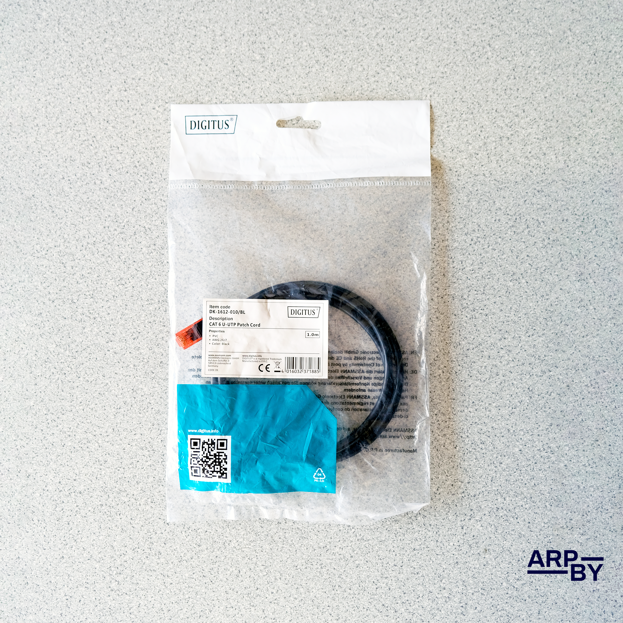 Cabo de Rede CAT6 1M RJ45 Preto Digitus