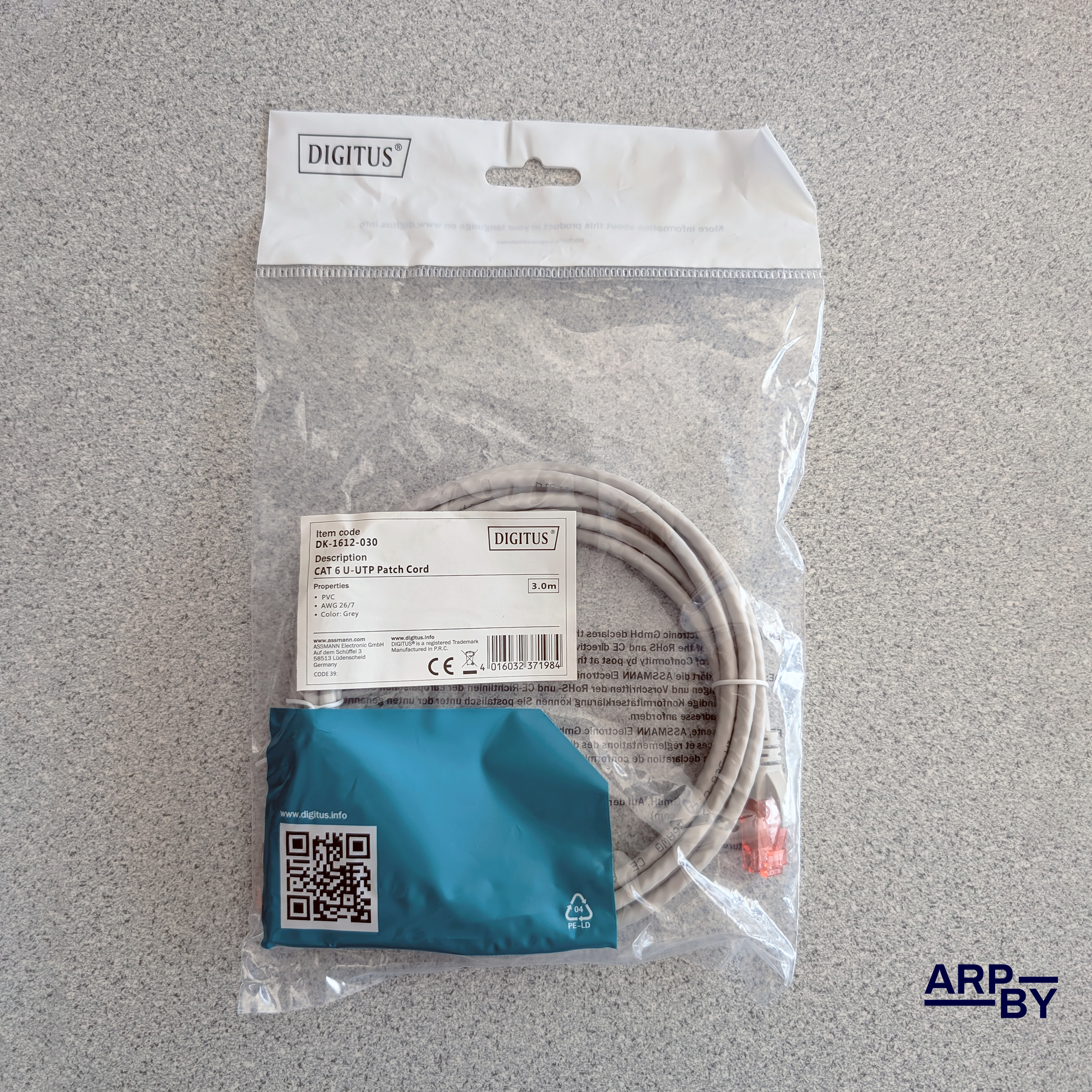 Cabo de Rede CAT6 3M RJ45 Cinza Digitus