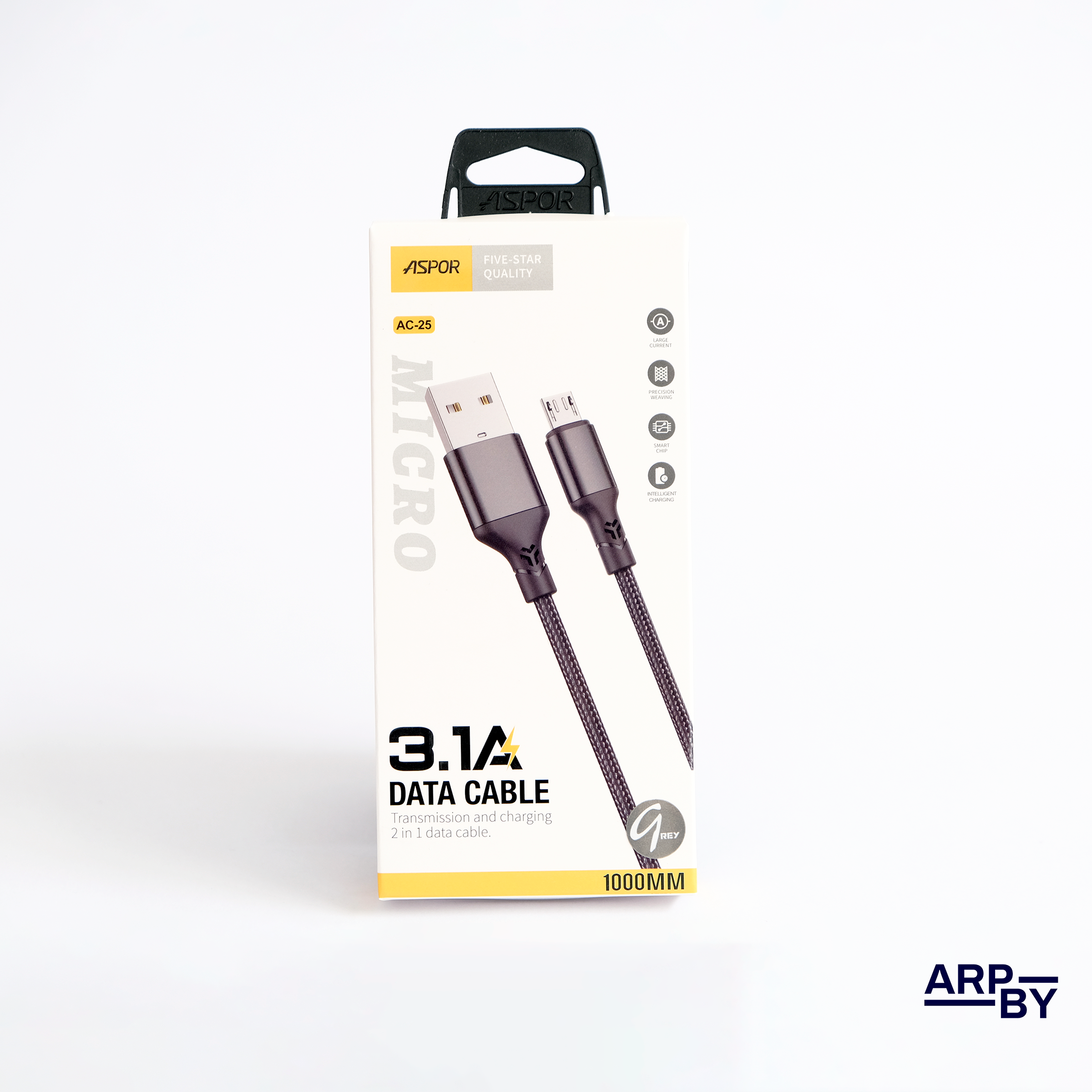 Cabo carreg. rapido 3.1A AC25 USB-A p Micro Usb Cinza