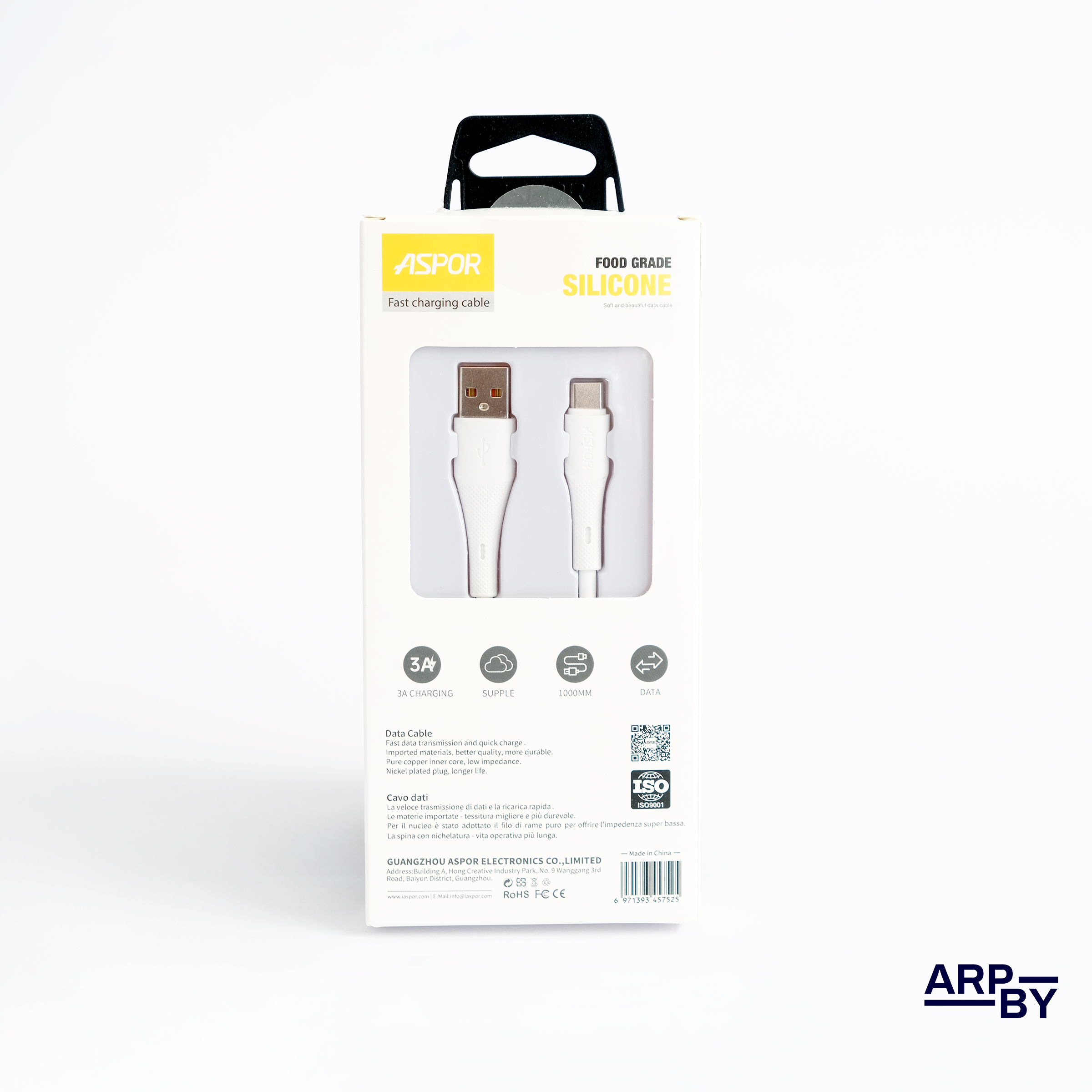 Cabo carreg. rapido 3A AC30 USB-A p USB-C Branco