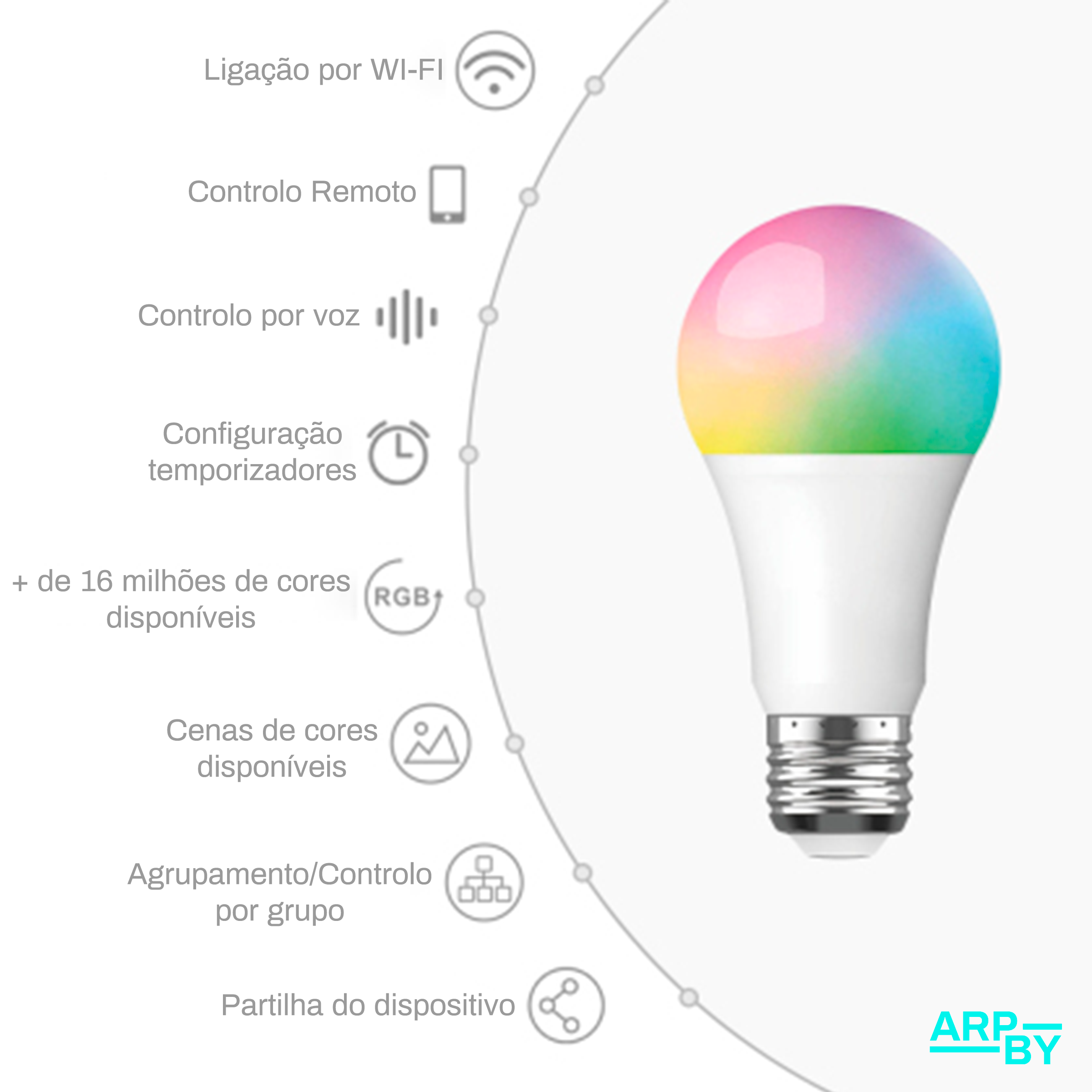 Lâmpada Inteligente Wifi A60 E27 RGBW 9W