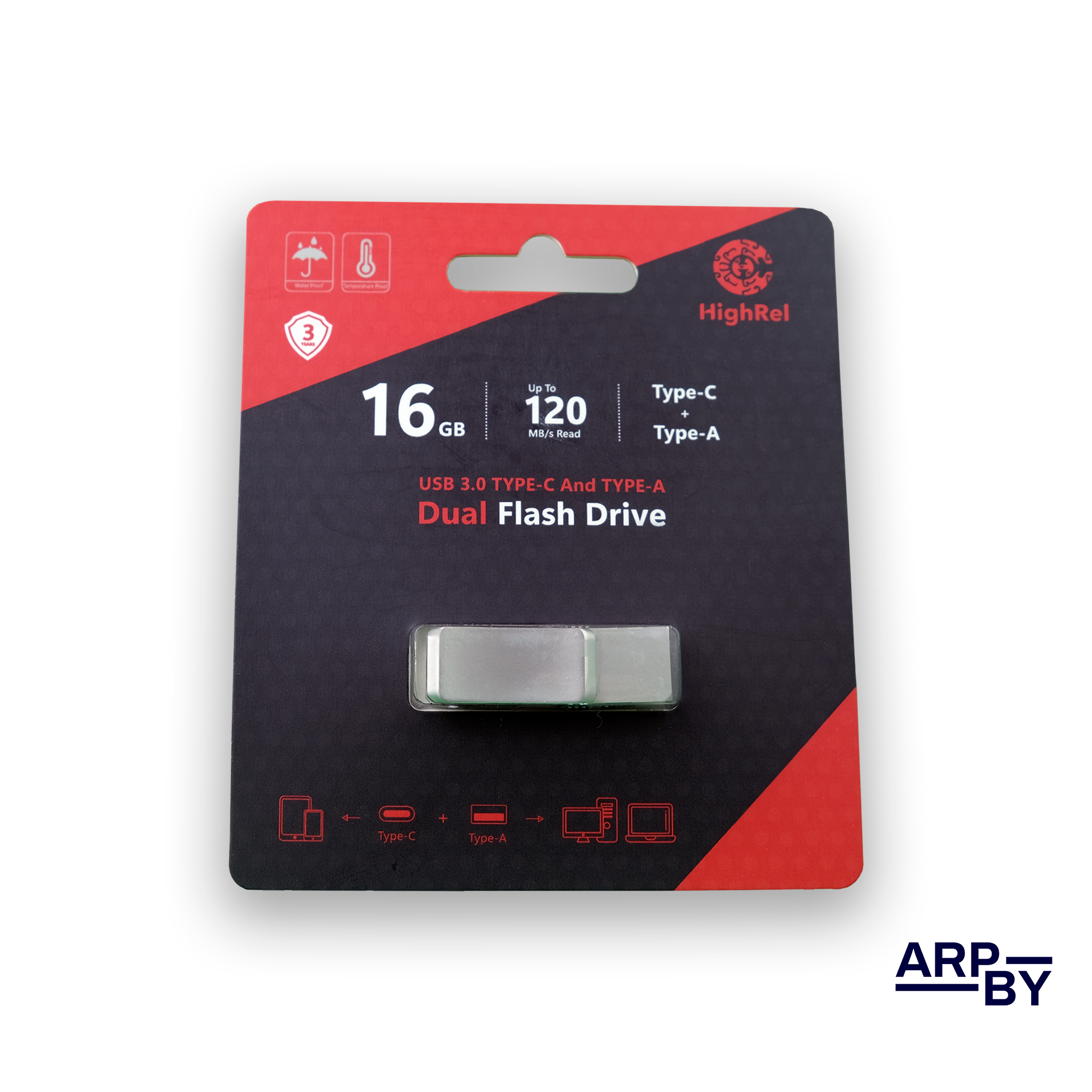 Pen Drive HighRel 16 GB USB-C&A 3.0 Cinza