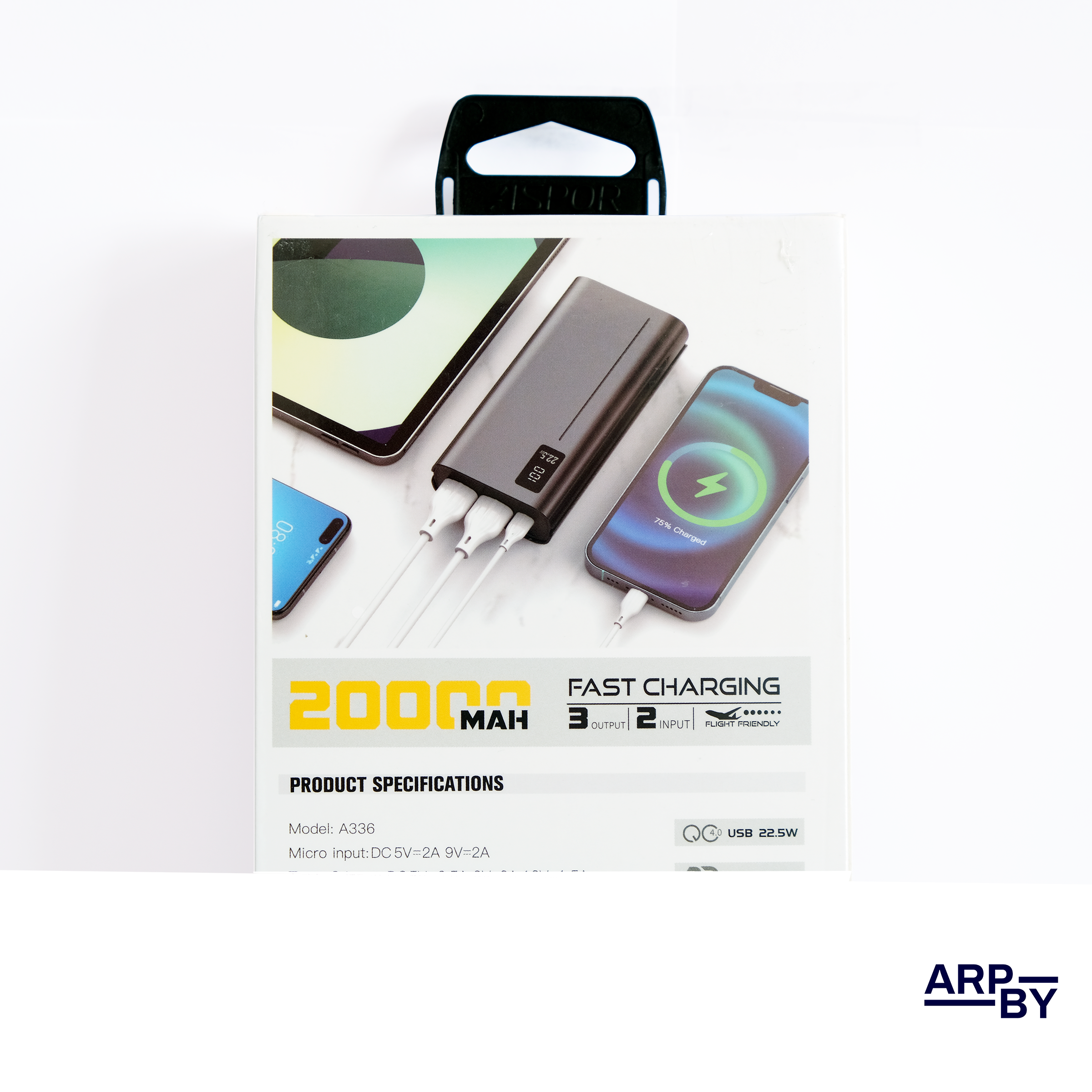 20000mah Carreg. Rápido Power Bank A336 Preto